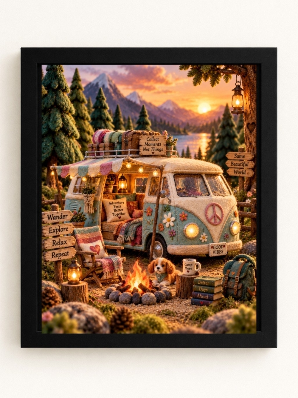Boho Camper Van A.I. Art Print 8x10 Frame